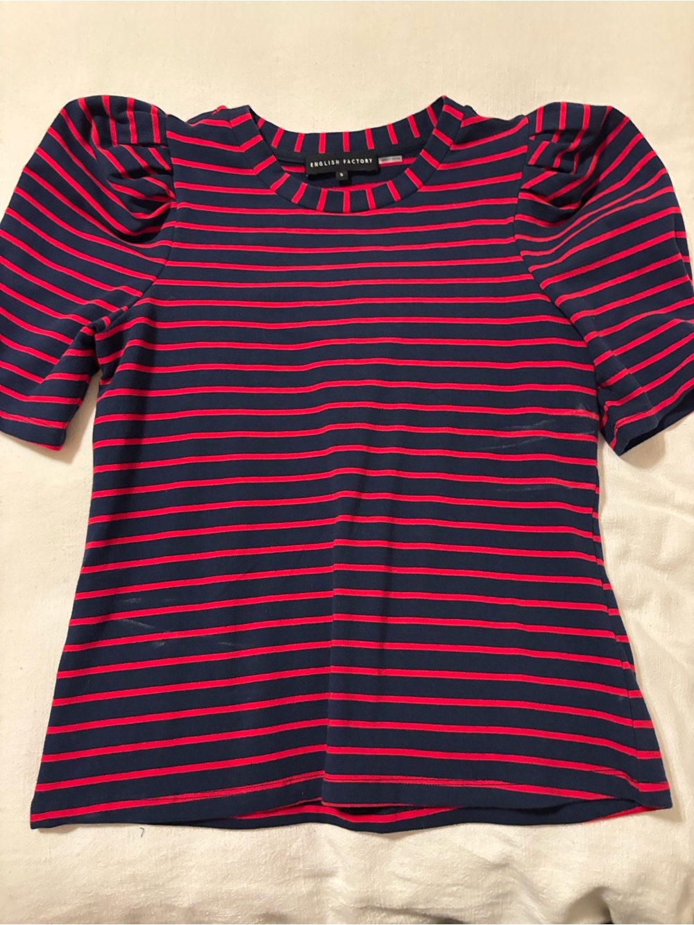 English Factory Navy with Red Stripe Puff-Sleeve Tee